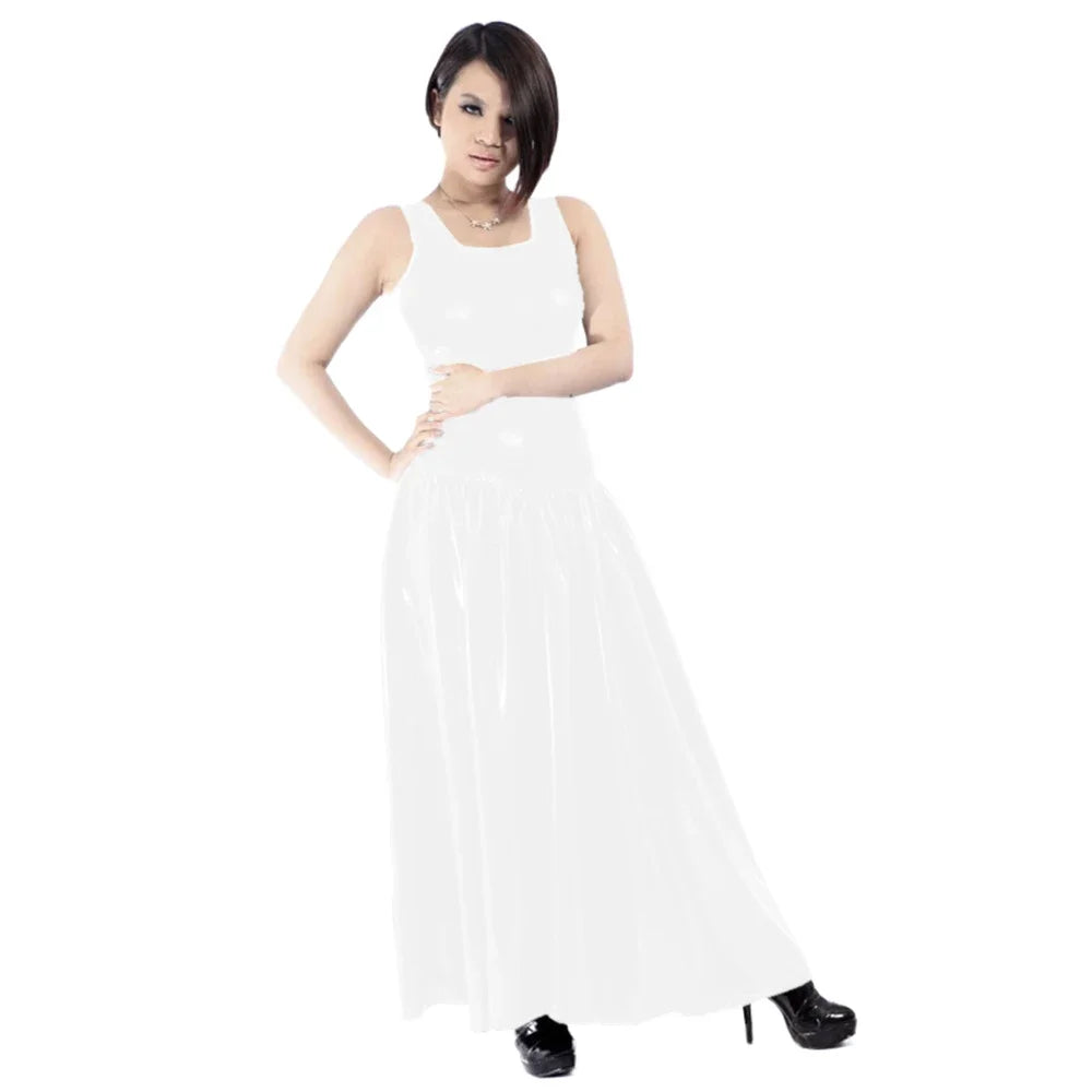 Maxy Women's PVC Tank Dress, Sleeveless Fit and Flared Dress, Raves Party Swing, Pleated Clubwear, Plus Size, Punk Fashion