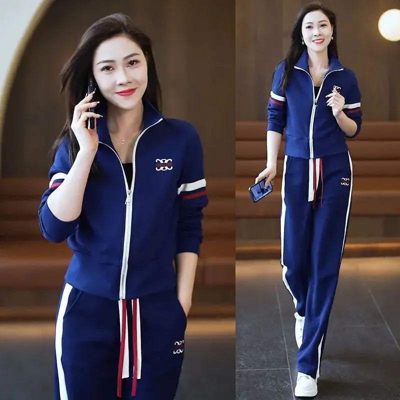 Maxy Fashion casual straight leg pants sportswear women's set autumn new age reducing running suit two-piece set