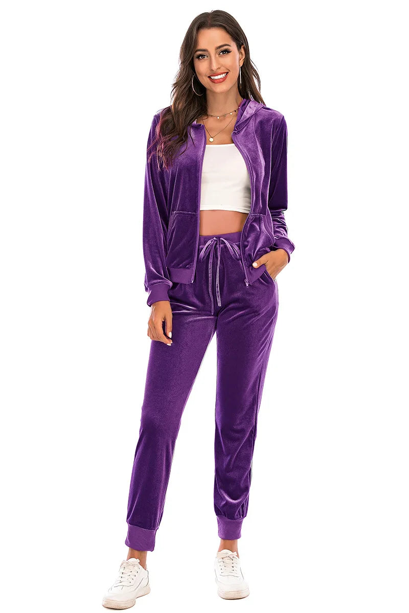Maxy Autumn Two Pieces Tracksuit Women Velvet Oversize Sweatshirts Jogging Femme Suits Female Tops Pants Sets