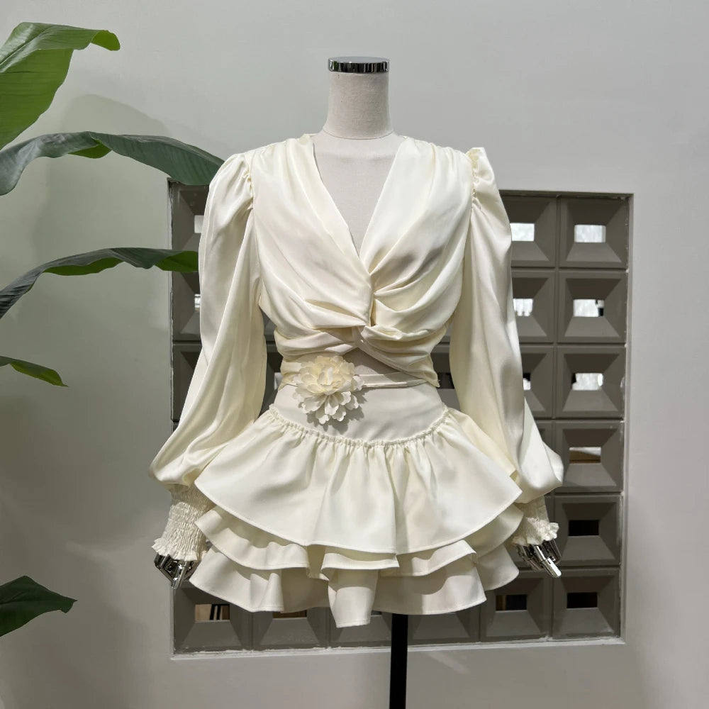 Women Sexy Top Short Pleated Skirt Sets 2025 Birthday Celebrate Evening Party Two Pieces Ball Gowns Elegant New Lady Outfits