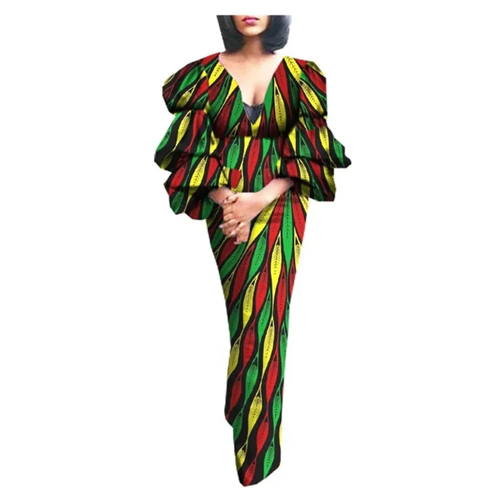 Maxy Elegant Party Dresses for Women Luxury African Ankara Prom Dress African Turkey V-neck Bodycon Robe Wedding Birthday Gowns