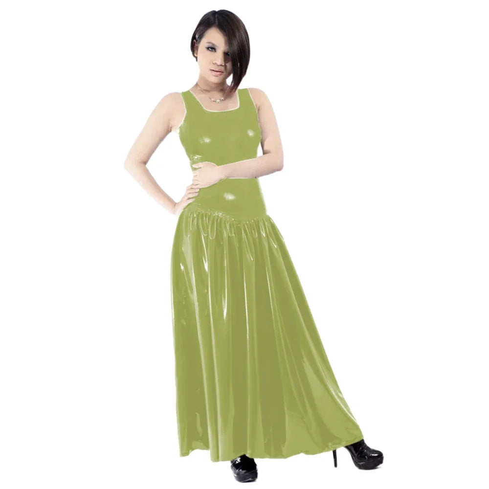 Maxy Women's PVC Tank Dress, Sleeveless Fit and Flared Dress, Raves Party Swing, Pleated Clubwear, Plus Size, Punk Fashion