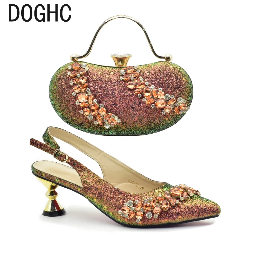 New Arrival Gaxy Shoes and Bags Matching Set Decorated with Rhinestone Comfortable To Wear Wedding Party Ladies Shoes and Bag
