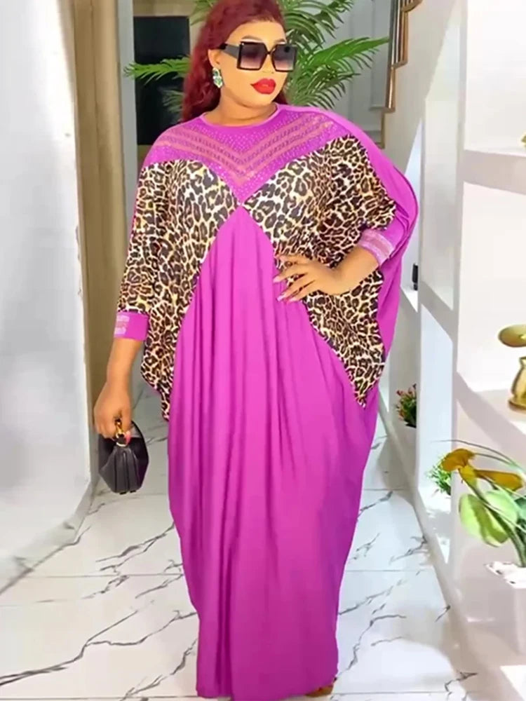 Maxy Dashiki Leopard Print Dresses African Turkey Women Loose Boubou Dubai Muslim Abayas 2024 Summer Dress Party Evening Gown Robes