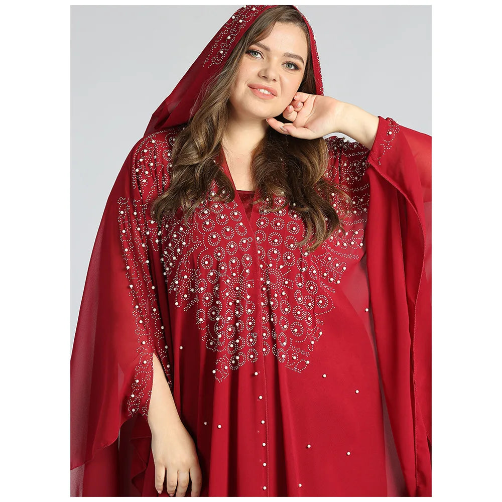 Maxy Morocco Kaftan Dubai Hooded Maxi Dress Bat Sleeve Farasha Kaftan Muslim Women African Open Kimono Boubou Evening Long Gown