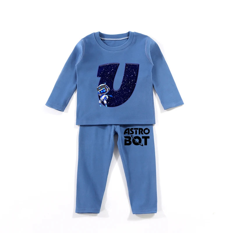 Maxy Astro Bot Kids Pajamas Set Anime Printed Letter Autumn Winter Warm Shirt Tops Boys Girls Children Clothing Nightshirt Gift