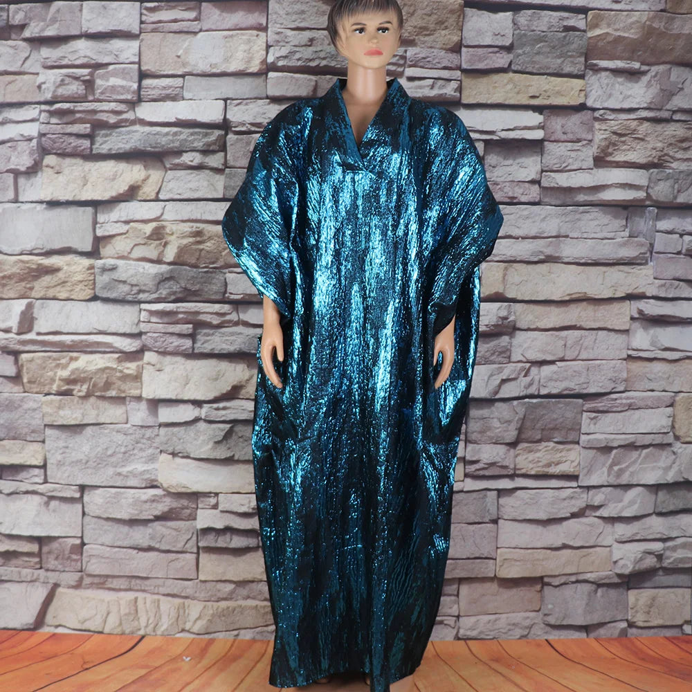 Maxy African American mother expensive custom hot gold jacquard fabric loose dress