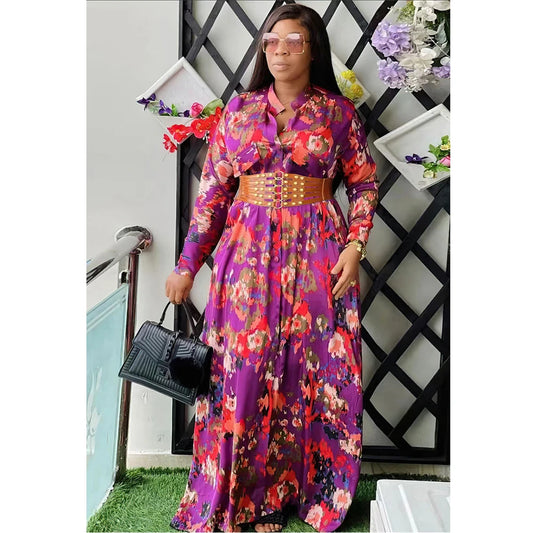 Maxy Plus Size African Party Long Dress for Satin Wome New Dashiki Ankara Print Evening Gown Turkey Outfit Robe Africa Clothing