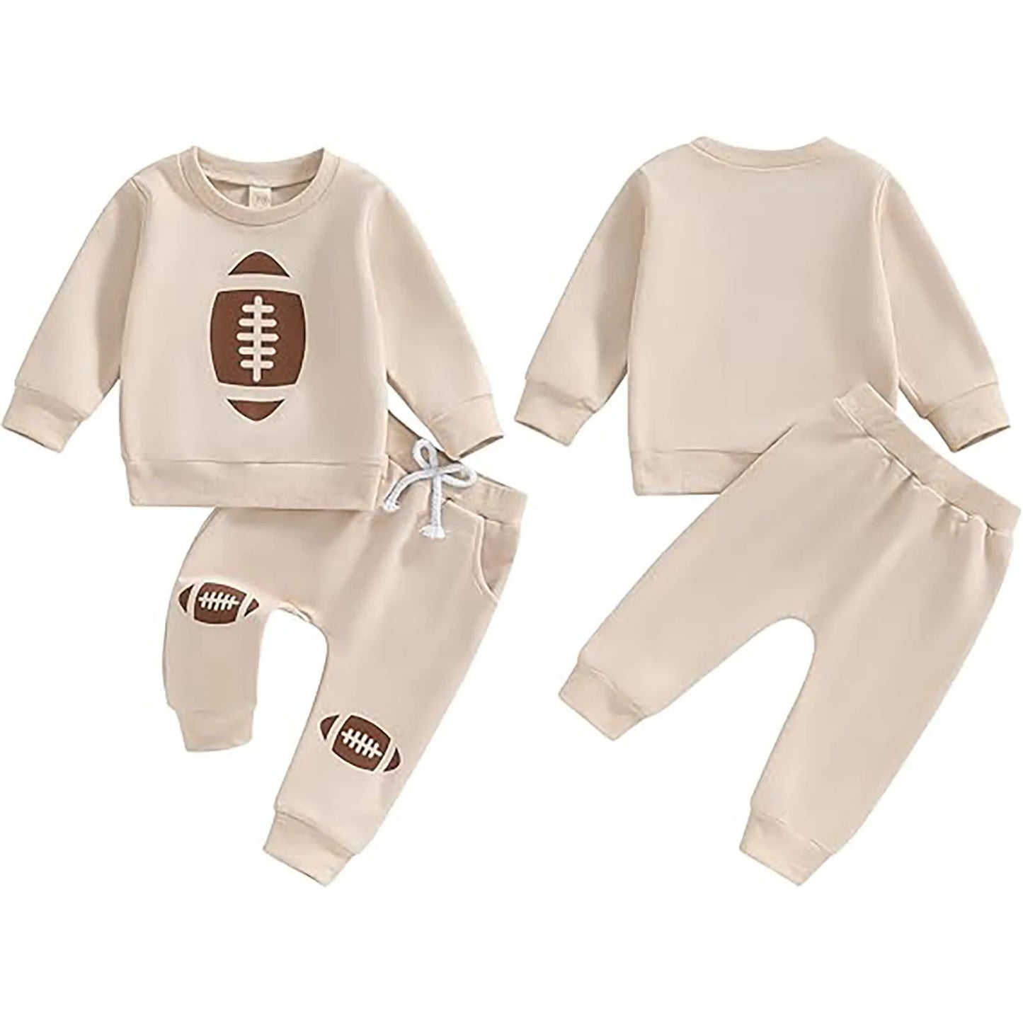 Maxy Toddler Boys Girls Pants Set Football Print Long Sleeve Sweatshirt Drawstring Pockets Pants Outfits Clothes Pullover Suit