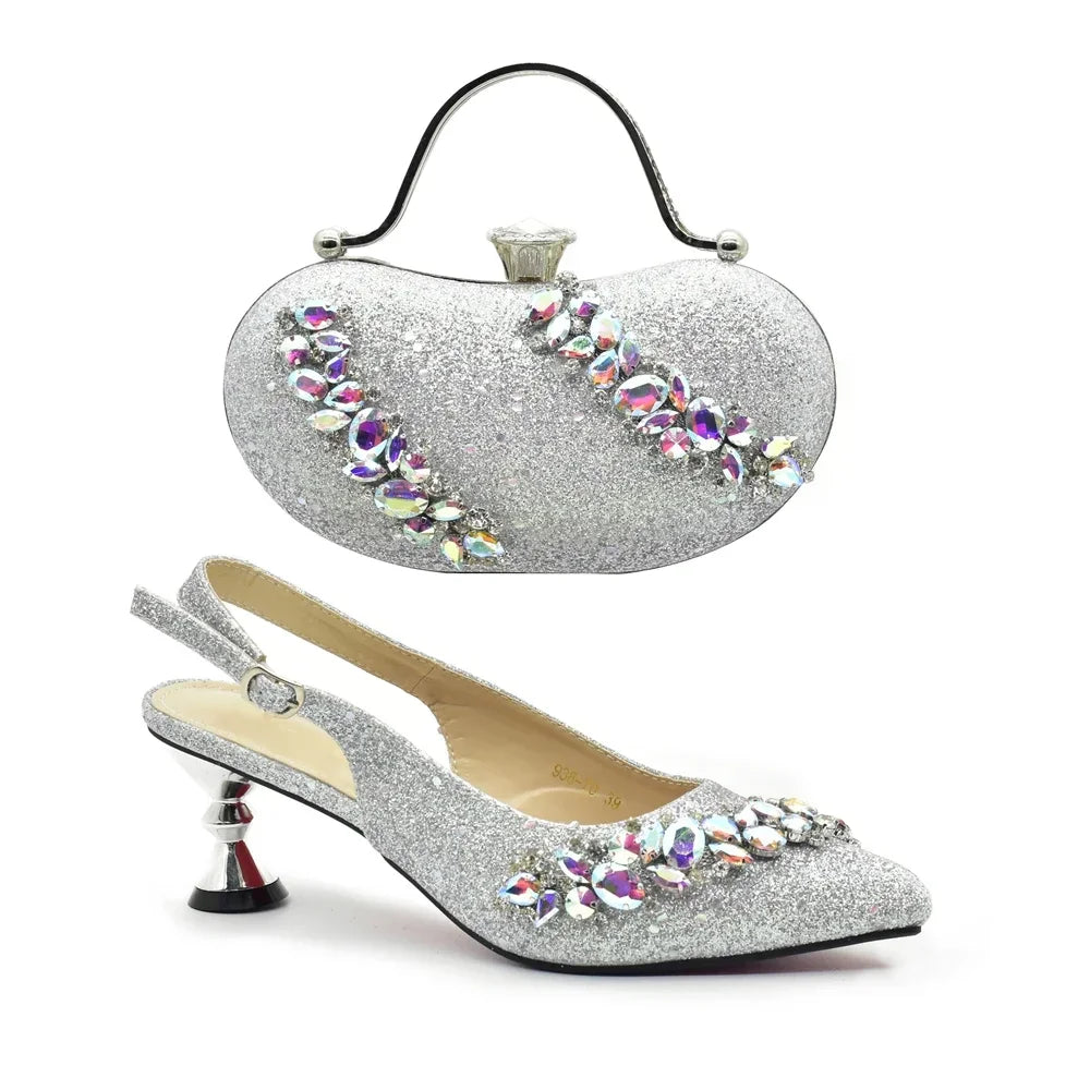 New Arrival Gaxy Shoes and Bags Matching Set Decorated with Rhinestone Comfortable To Wear Wedding Party Ladies Shoes and Bag