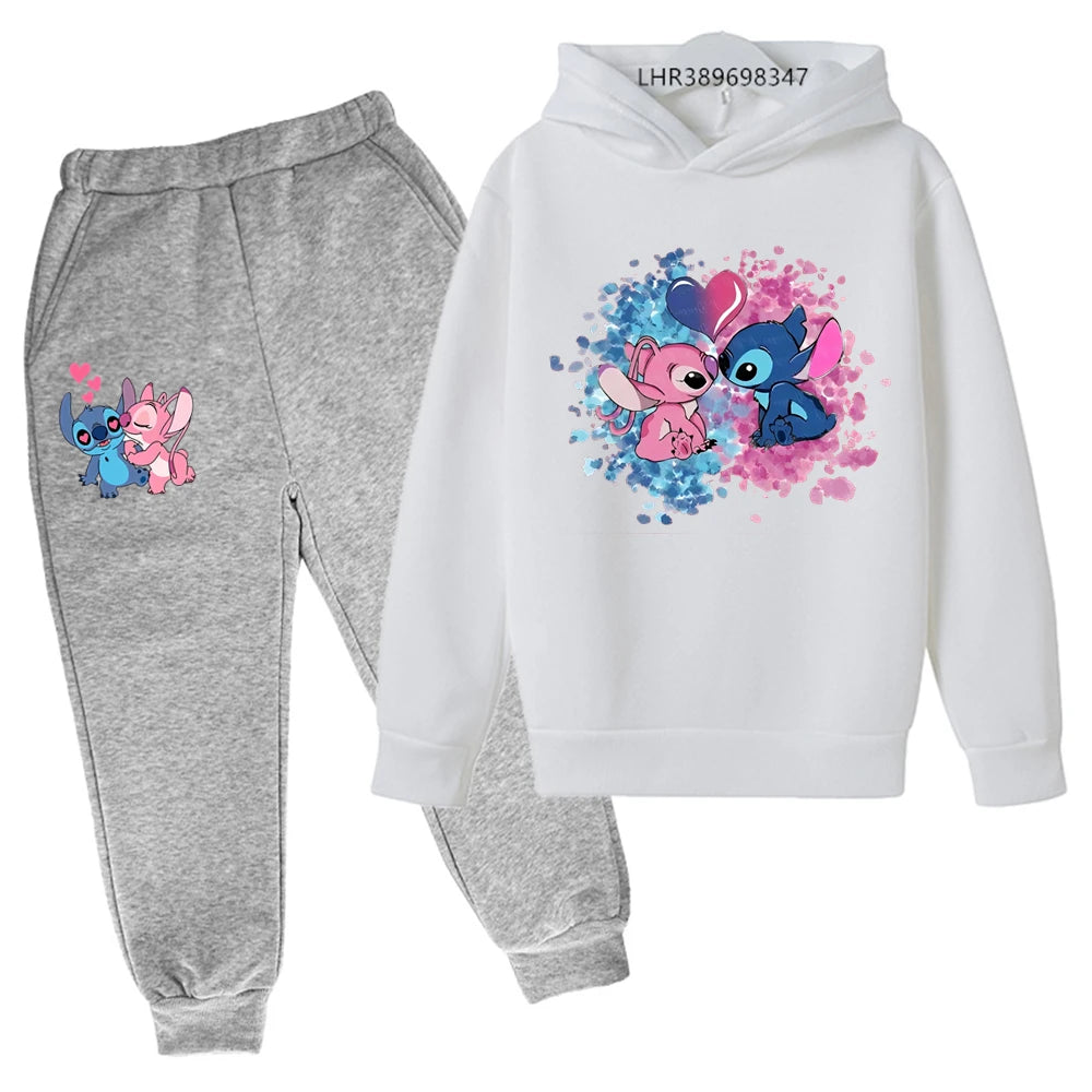 Babs Children Hoodie Stitch Cartoon Print Sweatshirt +Pants Boys Girls Toddler age 3-12 Girls Clothes Pullover Sport Kids Set