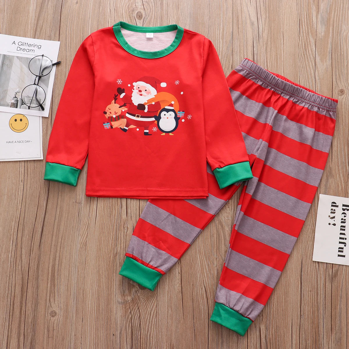 Max Christmas Family Matching Pajamas Set 2024 Xmas Adult Kid Family Matching Clothes Top+Pants  Famaly Sleepwear Baby Romper