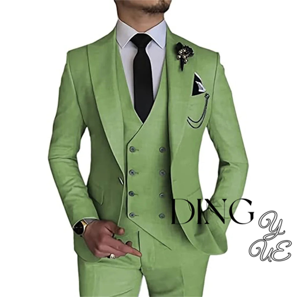 Visco Men Business Blazers Jacket Vest Trousers High End Wedding Party Groom Suit 3 Pieces Sets Coat Pants Big Size Dress