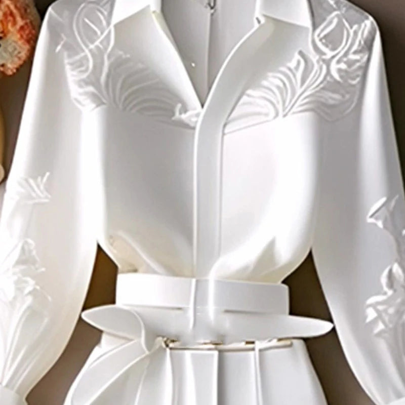 Maxy White Trousers 2 Pieces Loose Pants Suit Women's Two Peice Sets Vintage Long Sleeve Shirt Autumn Blouse Sleeve Korean Top