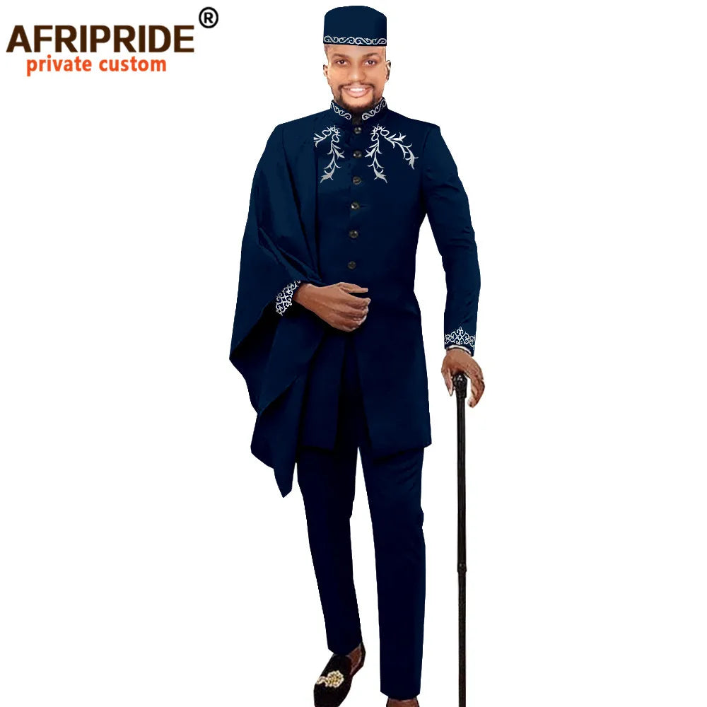 Maxy Men Clothing for Party Wedding Dashiki Printed Coats Ankara Pants and Hat 3 Piece Set Tribal Suit Wax AFRIPRIDE A2016017