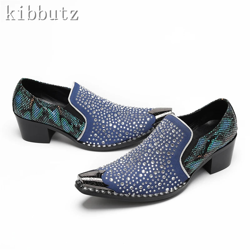 Vicso Luxury Bling Rhinestones Men Loafers Brand Design Metal Toe Prints Slip On Oxfords Shoes Male Wedding Party Dress Shoes