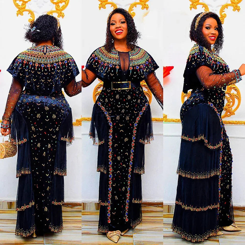 Amay Wedding Party Dresses Women Plus Size Evening Gown Dashiki Velvet Maxy Dress Turkey Wears Robe Africaine Femme Boubou