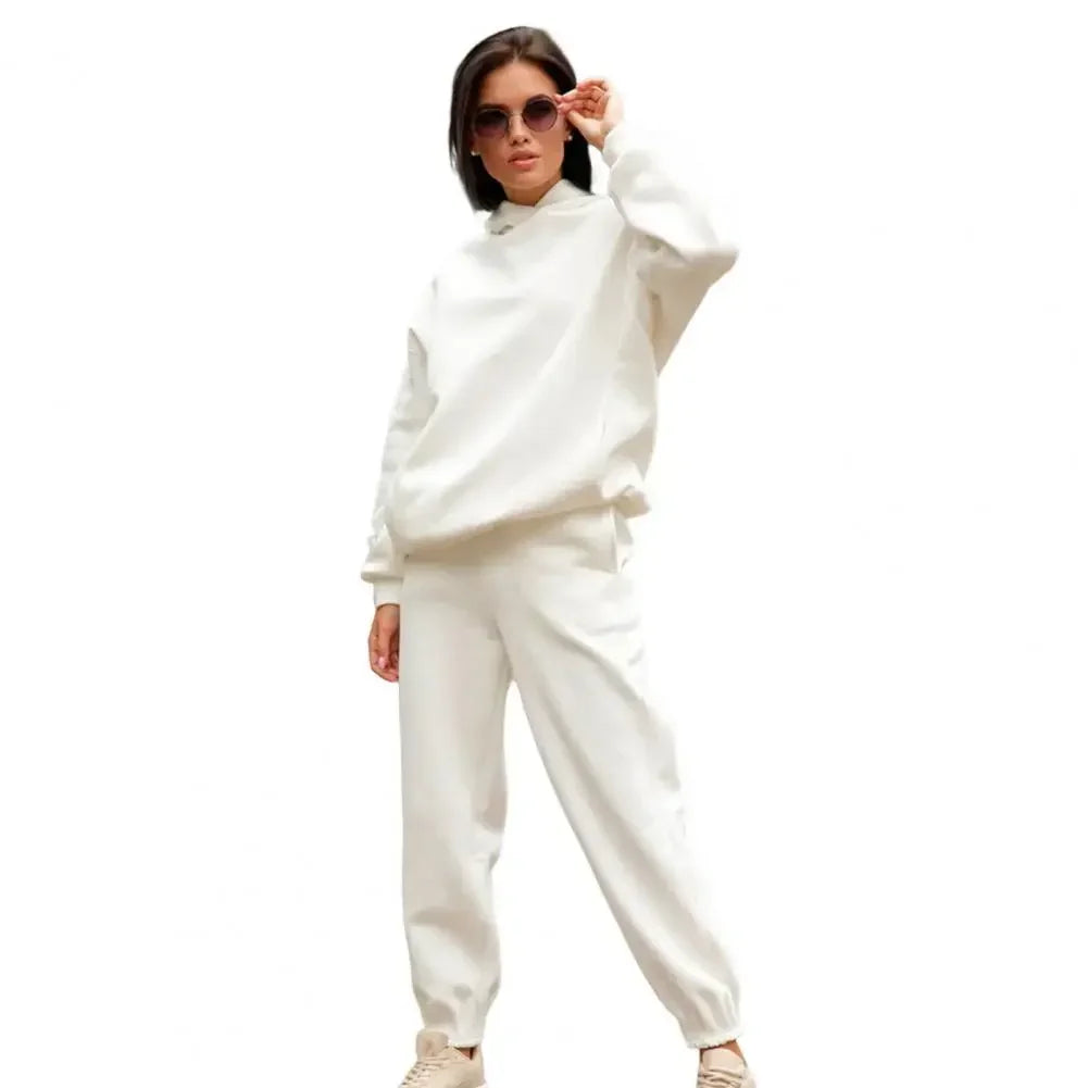 Maxy Winter Tracksuit Women Two Piece Set Solid Warm Suits Hoodies Sweatpants Oversized Pullovers Long Pant Sportswear