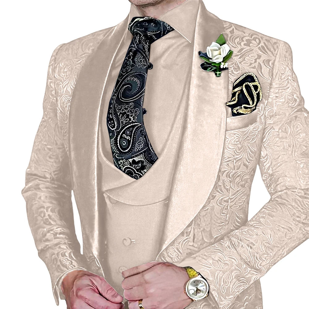 Amay Fashionable Paisley Men's 3-piece Suit Set, Jacquard One Button Blazer, Vest Pants Formal Wedding Party Suits for Men