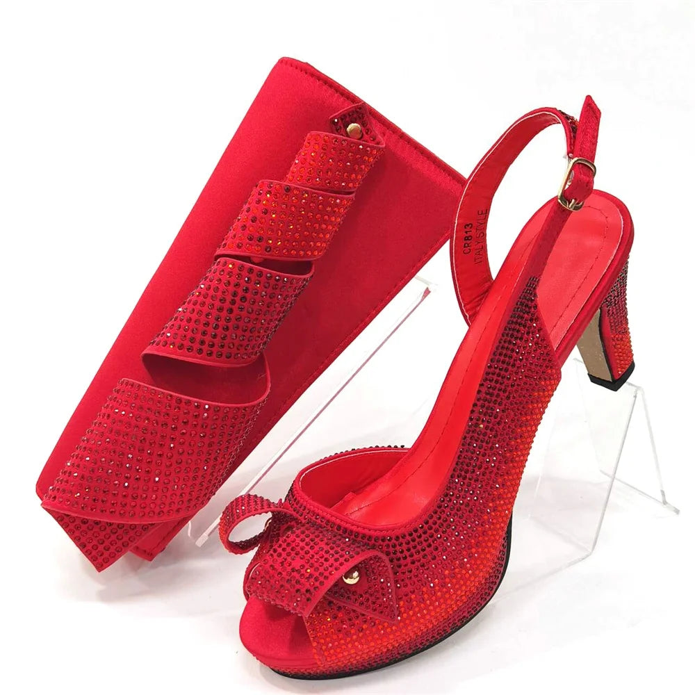 Maxy Newest Italian Women Red Color Shoes with Matching Bag Set For Wedding Hot Sale African Style Pumps Shoes And Bag Set For Party