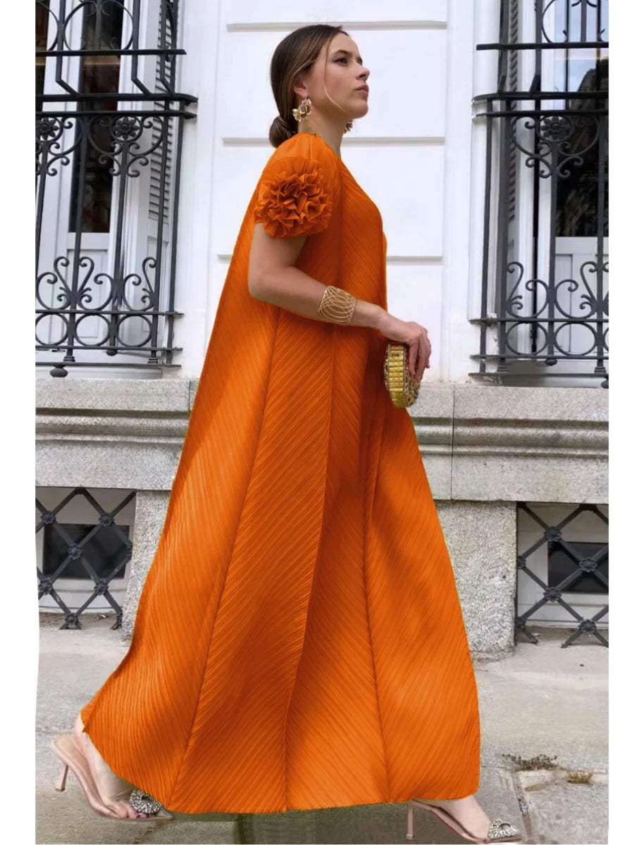 Maxy Pleated Heavy Industry Flower Disc Geometric Pleated Dress Versatile Age-reducing Mother Outfit for Women