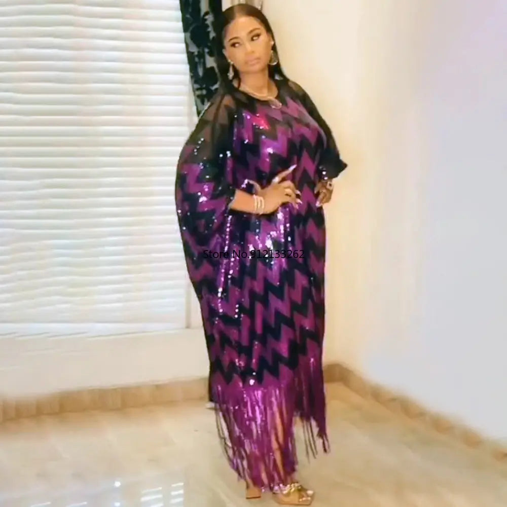 Amay Dresses for Women Plus Size Africa Clothes Dashiki Ankara Sequin Outfit Gown Kaftan Muslim Wedding Party Long Maxy Dress