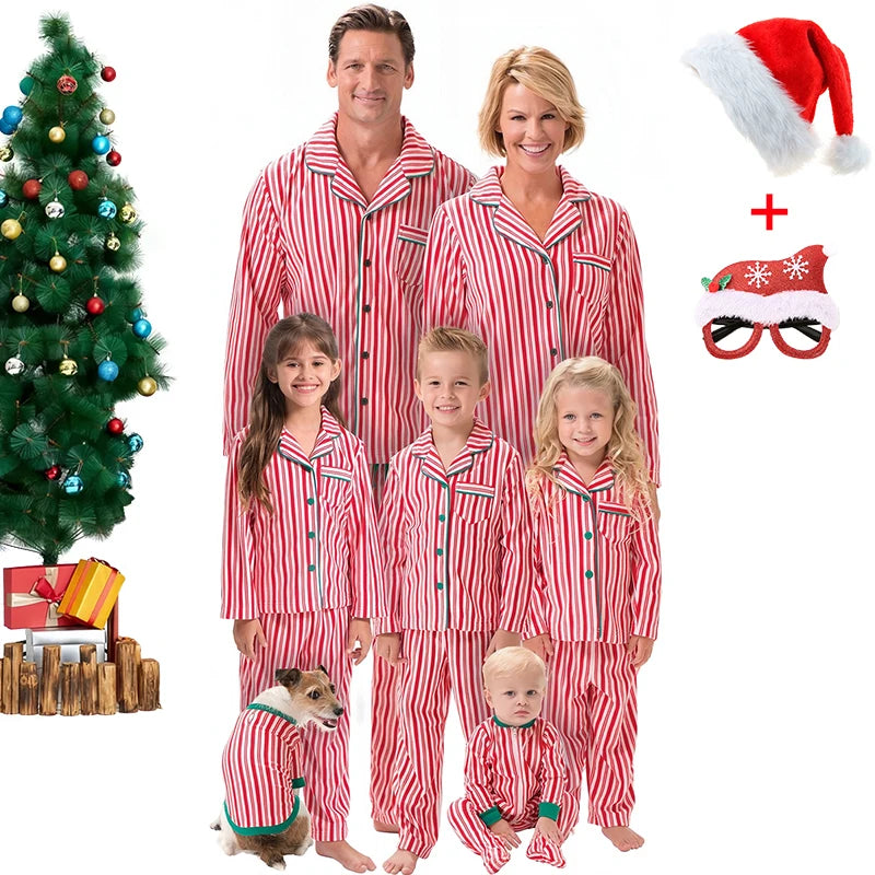 Maxy High Quality Christmas Pajama Sets for the Whole Family Matching Striped Print Pajamas Mom Dad Baby Kids Sleepwear Home Clothes