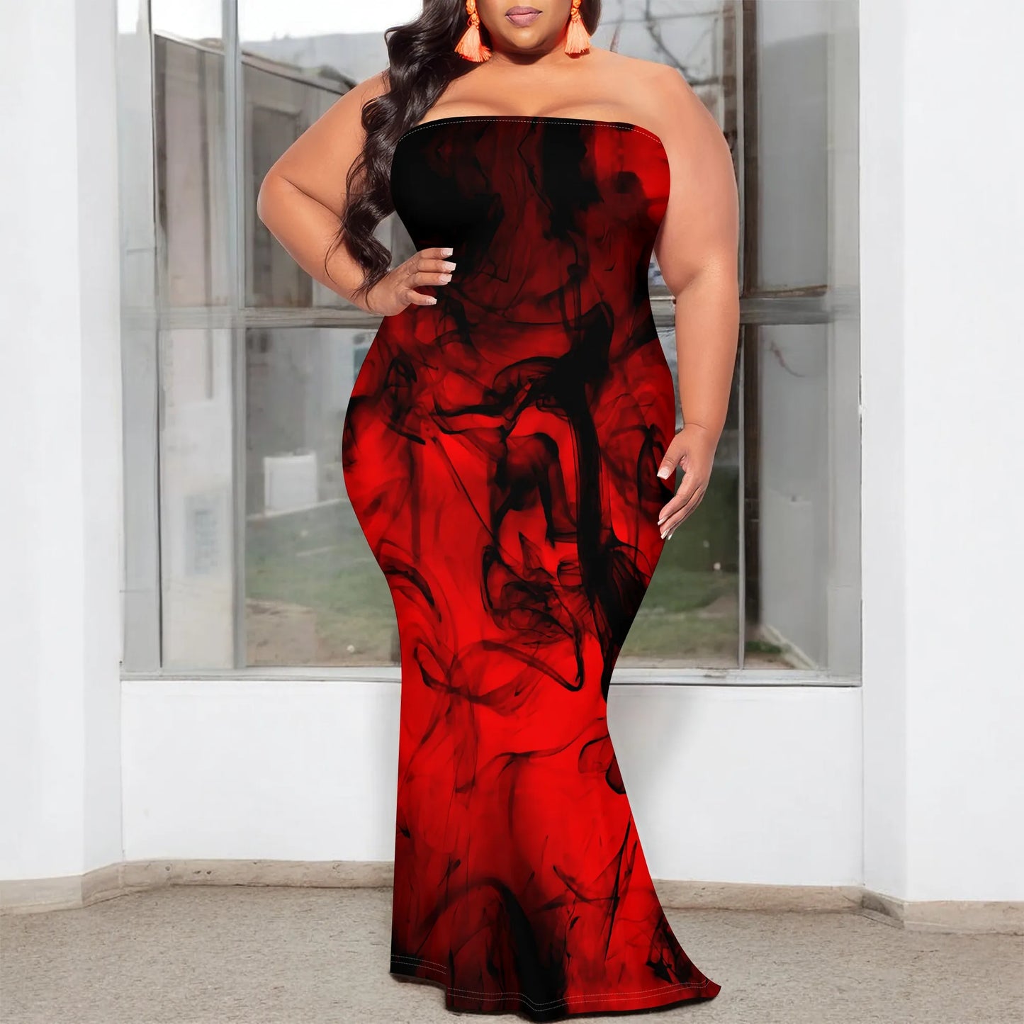 Maxy Plus Size Red Black Bodycon Dress Strapless Mermaid Tube Dress Valentine's Nightclub Party Gown XL-6XL Sexy Look