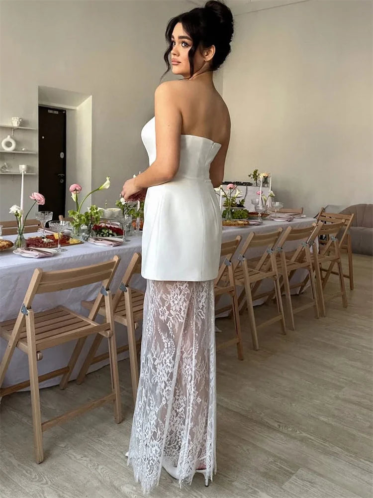 Maxy Tossy Fashion Lace 2 Piece-Set Long Skirt for Women Slim Tube Tops Pullover And Printed Maxy Skirt Sets Summer Female Outfits