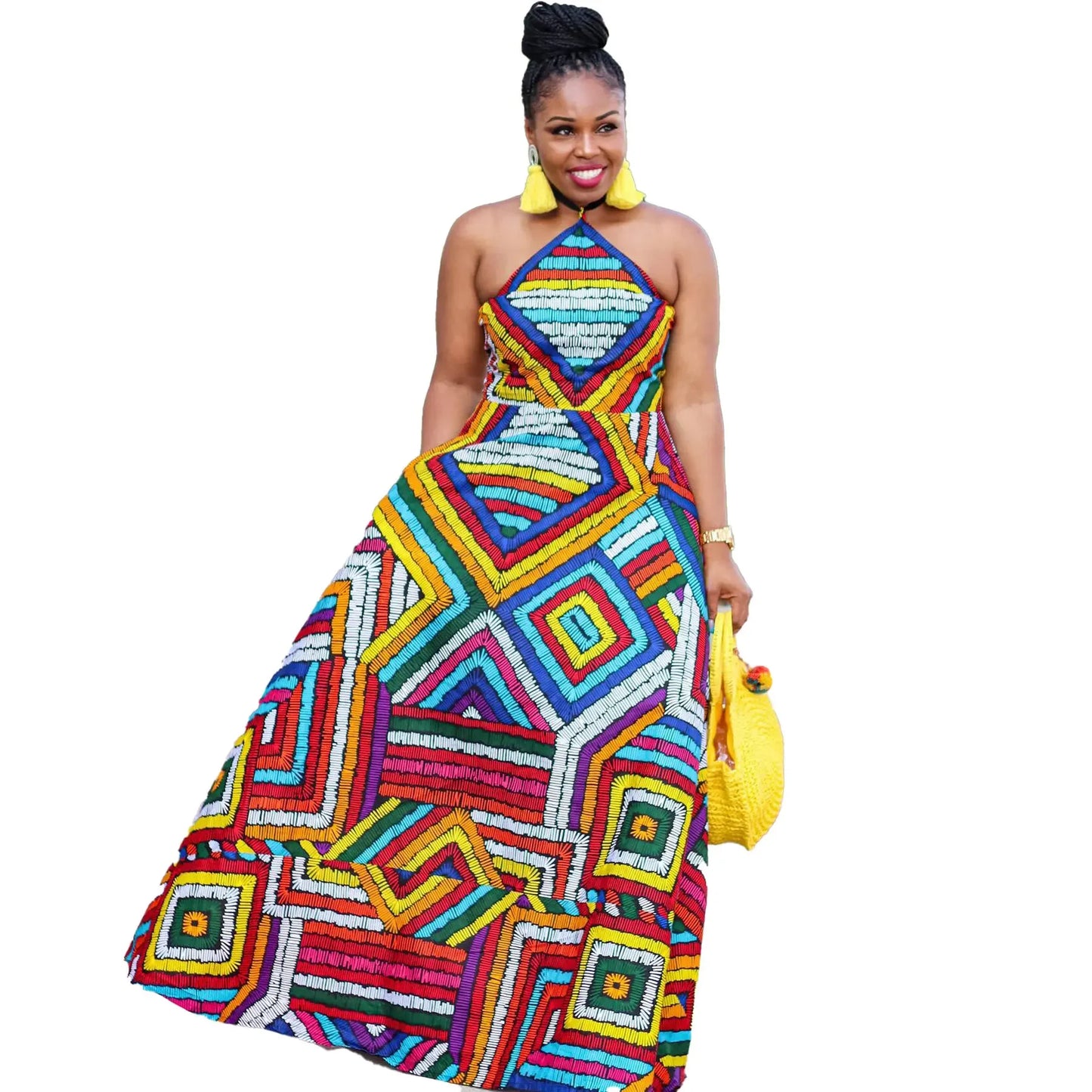 Maxy African Print Dresses for Women Summer African Elegant Spaghetti Strap Africa Clothing Long Maxy Dress Outfits African Clothes
