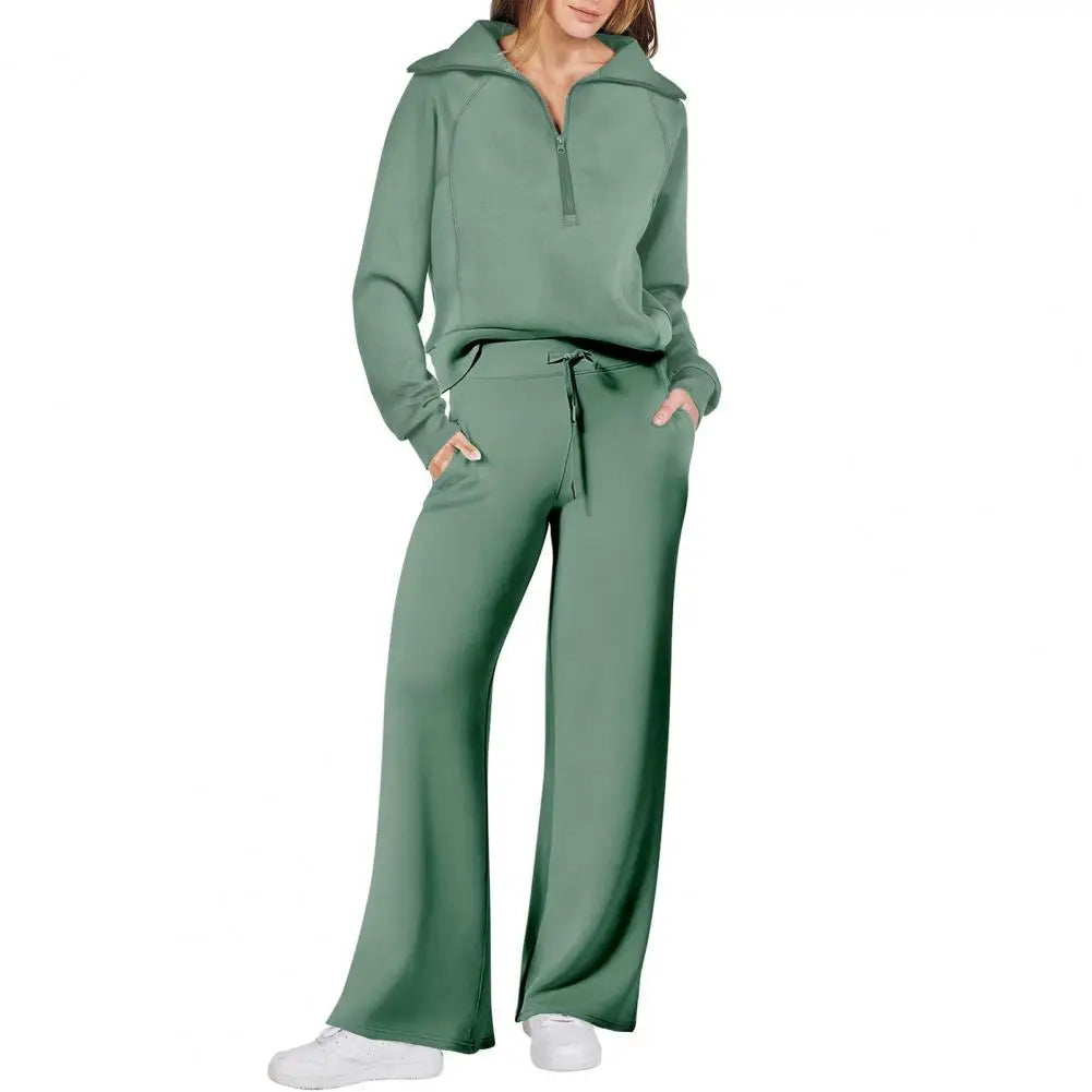 Oversized Sweatshirt Pants Set Women Two-piece Casual Suit Thick Loose Solid Color Tracksuit Set with Lapel Coat Wide for Fall