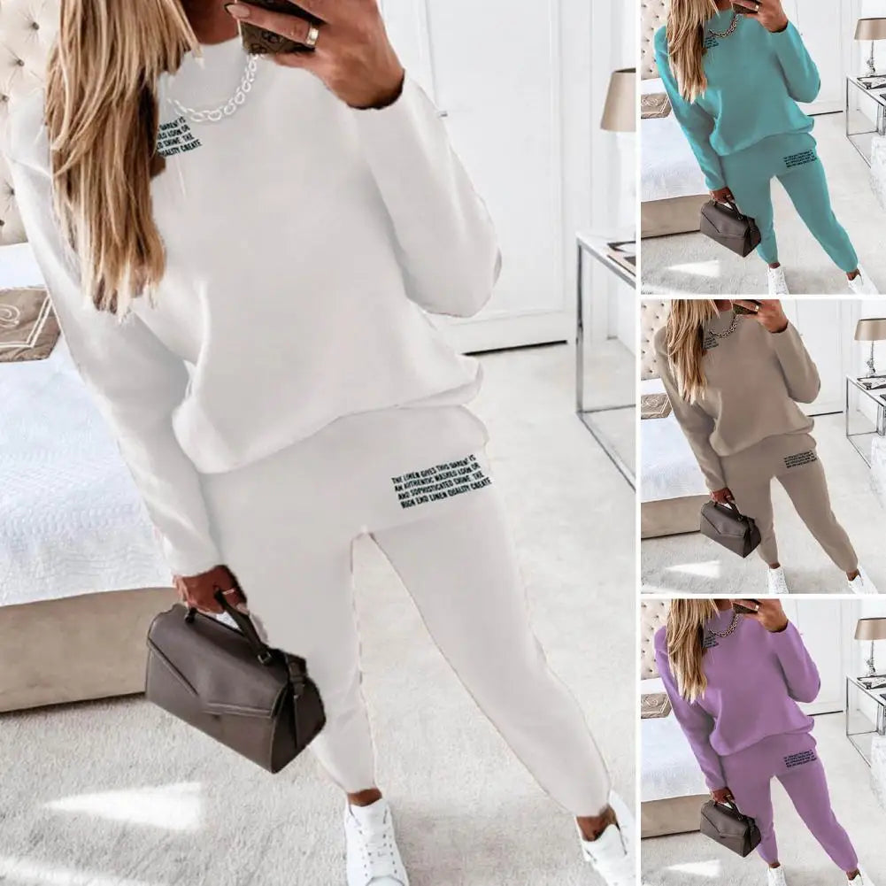 Maxy 2 Pcs/Set Women Top Pants Suit Sporty Two Piece Set Women Tracksuit Pullover Sweatshirt Sweatpants Set for Exercise
