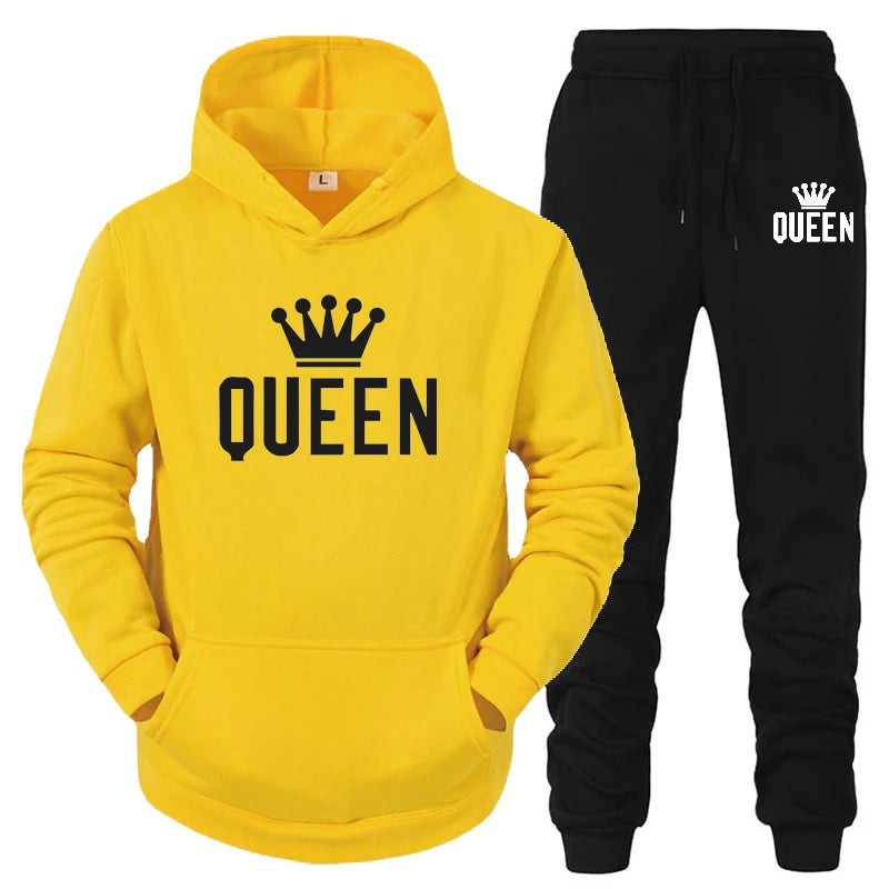 Maxy Hot Sale Couple Fashion Tracksuit King Queen Hoodies and Sweatpants High Quality Men Women Daily Casual Sports Jogging Suit