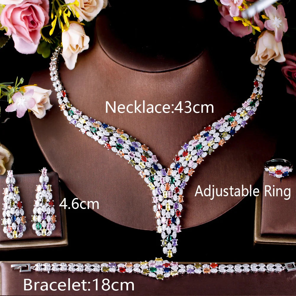 Maxy Heavy Cubic Zircon Stone Work Multicolor Big Necklace Arabic Dubai Bridal Jewelry Set Luxury Wedding Accessories