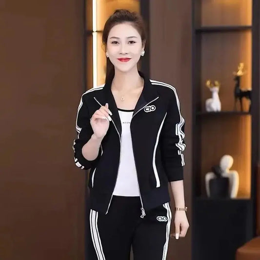 Maxy Fashionable Casual Sportswear Set for Women's Spring and Autumn New Western-style Age Reducing Running Suit Two-piece Set