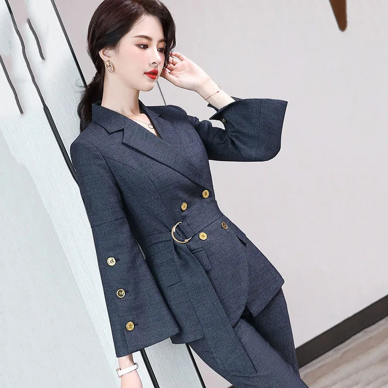 Maxy New Women's Outfits Professional Business Casual Trousers Suit Office Ladies Work Wear Long Sleeve Blazer Pants Two Piece Sets