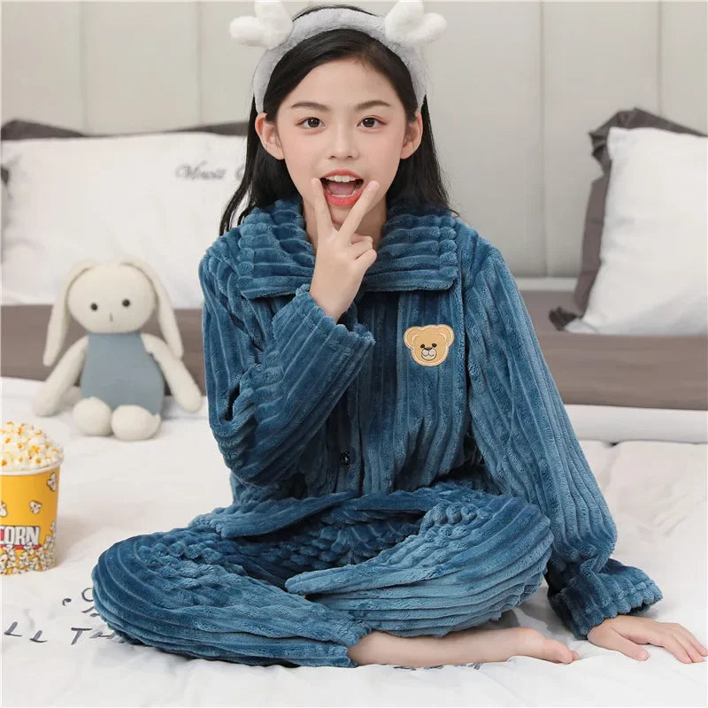 New Kids Max Pajama Sets Boys Girls Autumn Winter Thicken Warm Home Wear Cartoon Lapel Long Sleeve Sleeping Clothing Sets