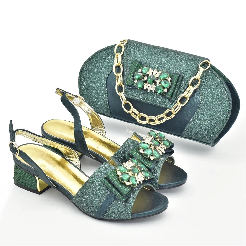 Maxy Shoes and Bag Matching Set Luxury Designer Shoes Decorated with Appliques Africa Shoe and Bags Set Low Heels Women Pumps