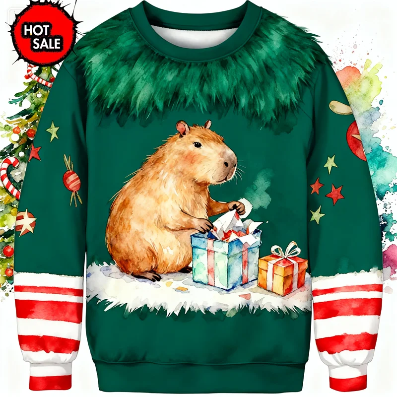 Maxy New 3D Printing Gingerbread Man Happy New Year Round Neck Hoodie Pullover Fashion Ugly Christmas Sweater Sweatshirt Men Tops