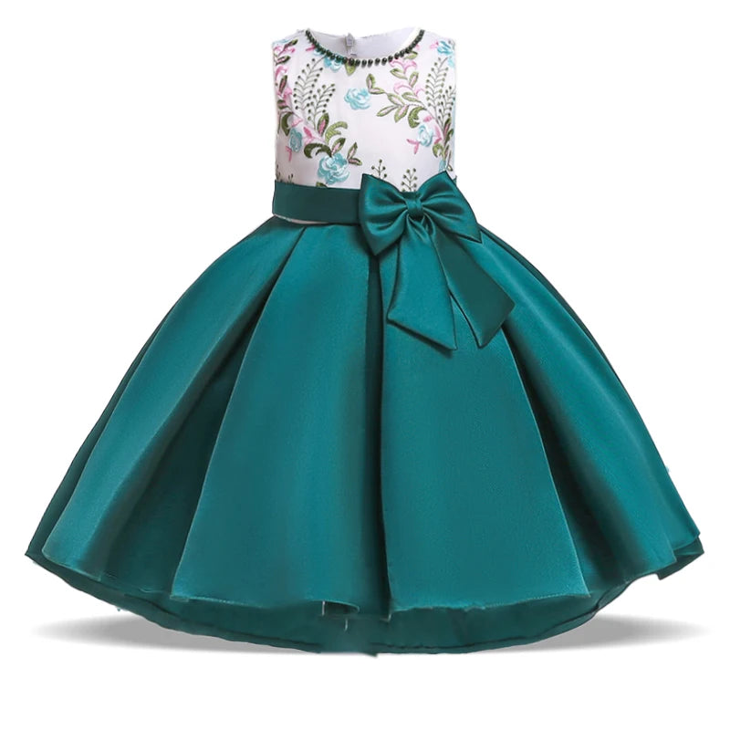 Maxy Princess Summer Bow Embroidery Kids Party Dress for Girl Child Costumes Elegant Tailing Flower Wedding Princess Dresses Vestidos 3-10 Yrs