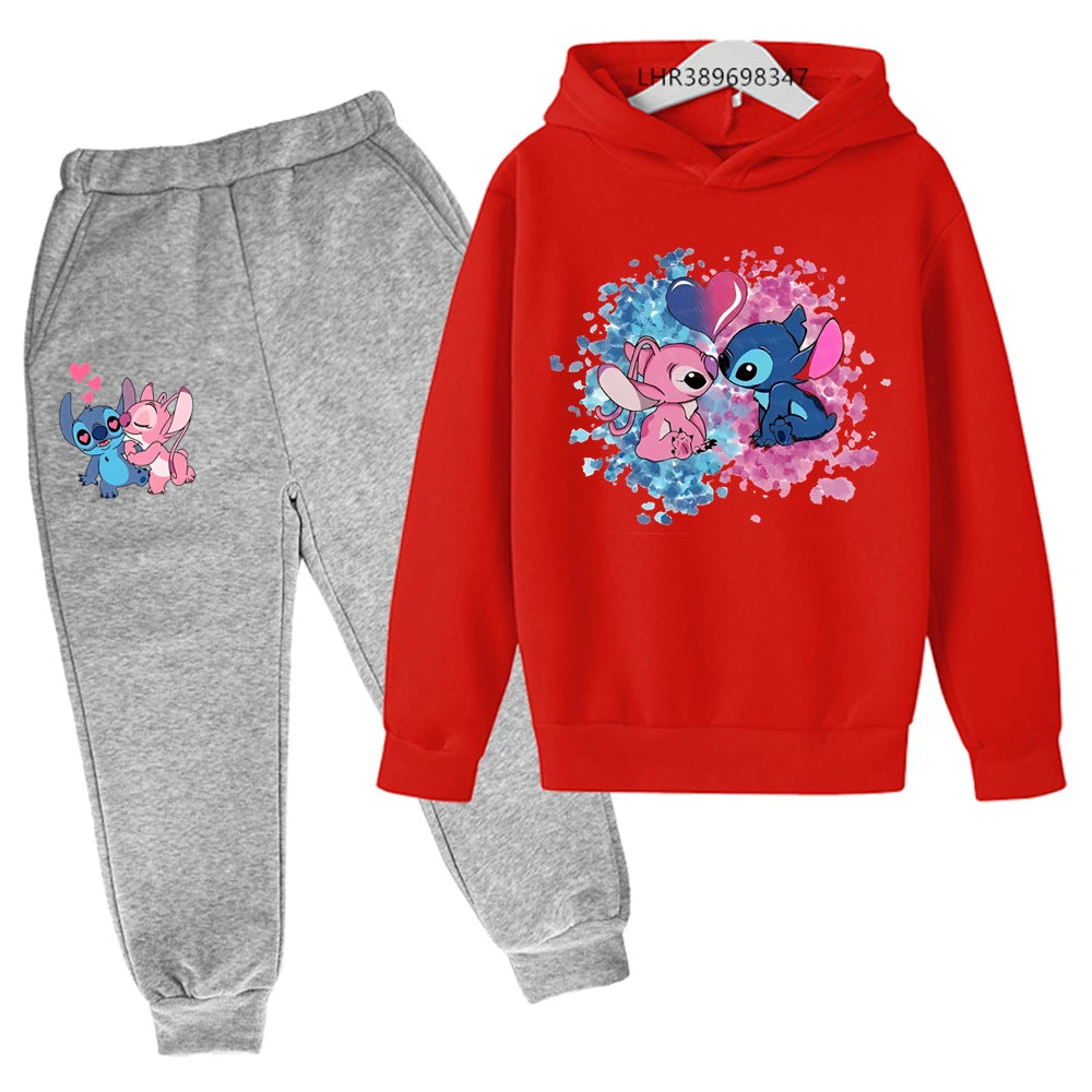 Babs Children Hoodie Stitch Cartoon Print Sweatshirt +Pants Boys Girls Toddler age 3-12 Girls Clothes Pullover Sport Kids Set