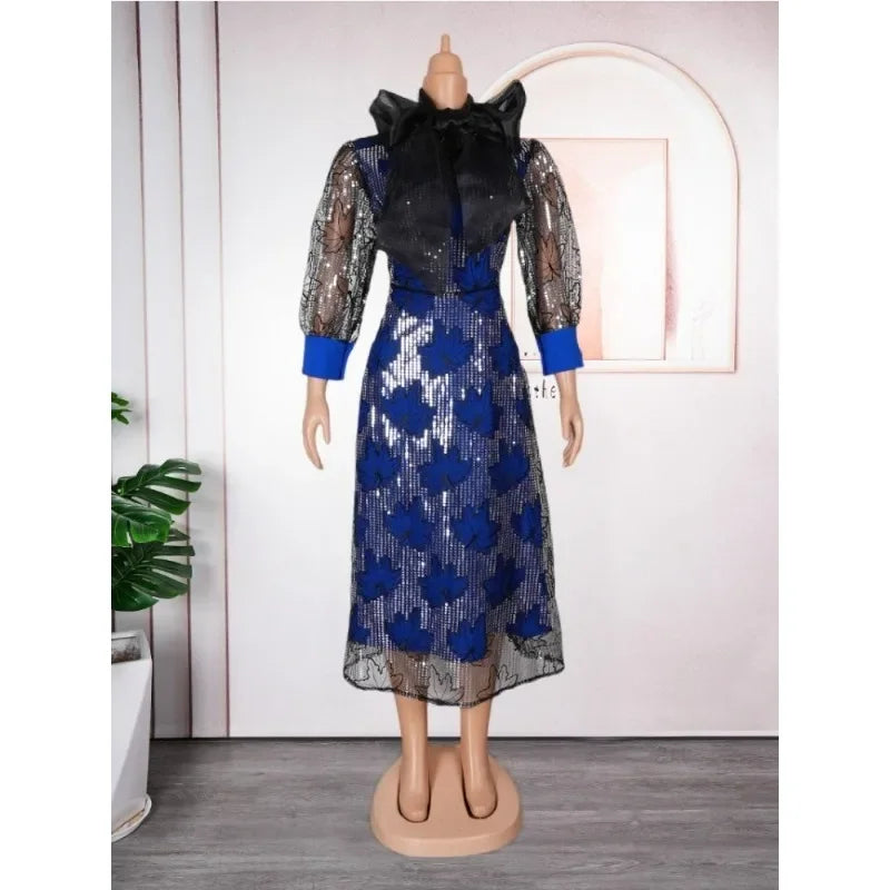 Maxy Plus Size African Elegant Party Dresses for Women New Fashion Chiffon Long Dress Kaftan Muslim Gown Ladies Clothing