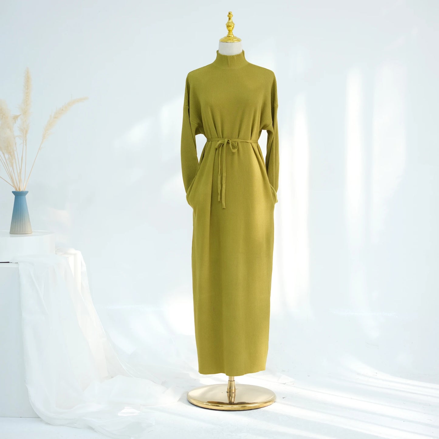 Maxy Ribbed Knit Abaya Dress for Women, Warm Muslim Long Dress, Turk Islamic Clothing, Modest Hijabi Outfit, Ramadan, Autumn/Winter