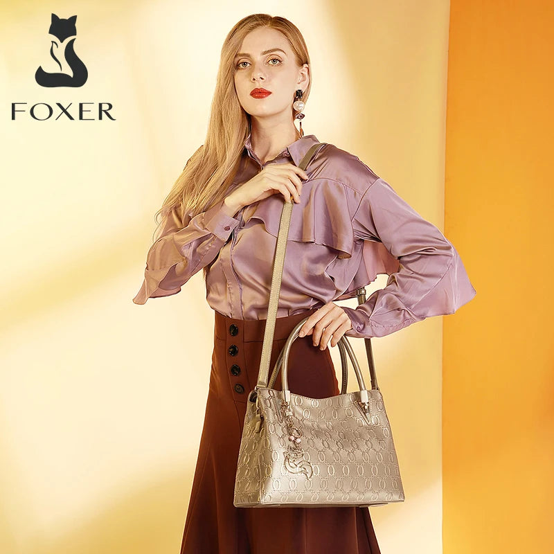 Maxy FOXER Women Big Cowhide Shoulder Bag Female Split Leather Handbag Fashion Lady Tote Large Capacity Top Handle Bag
