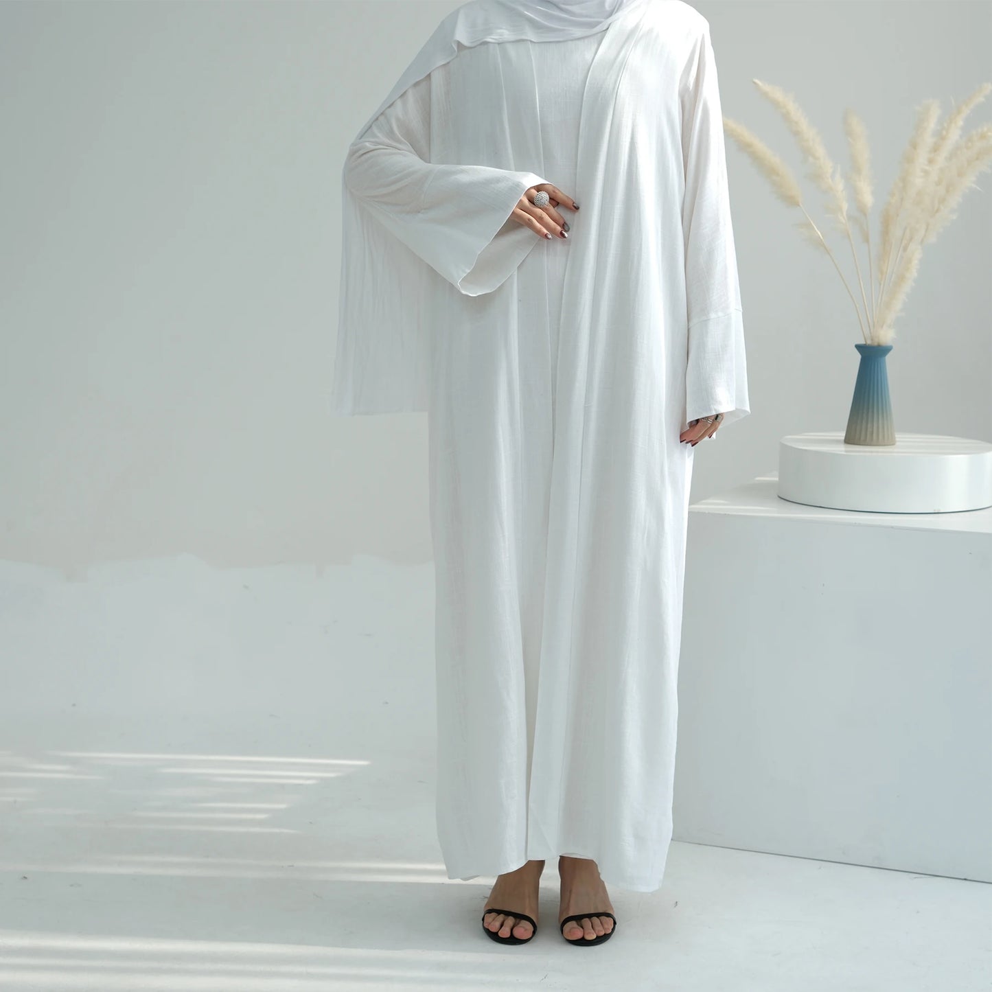 Maxy 2pcs Open Abaya Muslim Women Kimono Inner Dress Set Turkey Islamic Arab Robe Dubai Caftan Jalabiya Eid Ramadan Outfits Gown