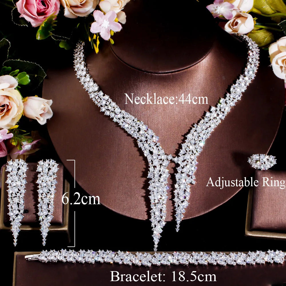 Maxy 4Pcs Brilliant Dubai CZ Heave Stonework Big Luxury Dinner Party Wedding Bridal Costume Jewelry Sets for Women T663