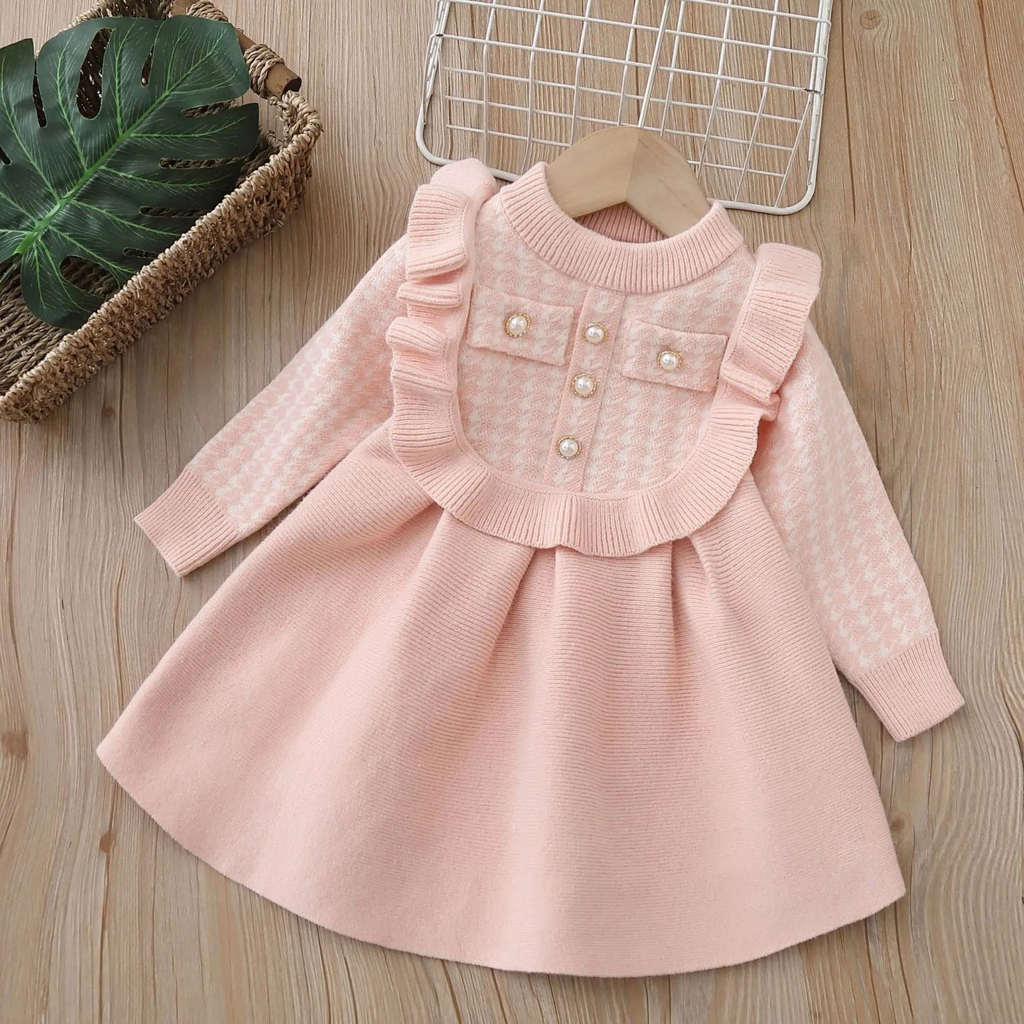 Maxy Girls Casual Dresses Plaid Lace Knit Dress Autumn and Winter Sweater Dresses Toddler Girl Clothes Baby Girl Dress