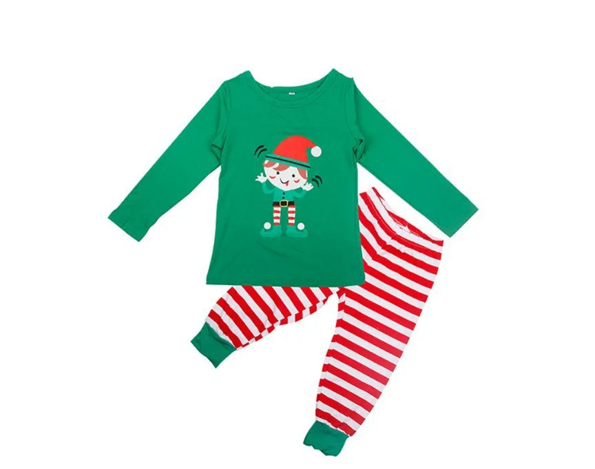 New Christmas printing family long-sleeved pajamas set home dress Christmas green family pajamas a family of three and four