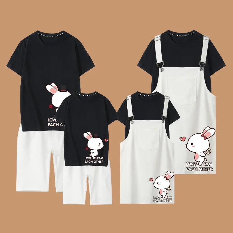 Christmas Matching Family Outfits Strap Dress Set Family Look Matching Clothes Mother and Daughter Cotton Shirts Tees Family Set