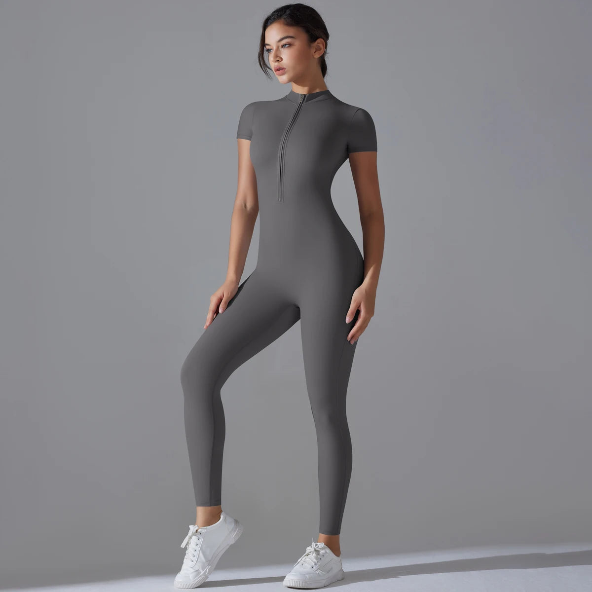 Maxy Yoga Set Women's Jumpsuits One-Piece Suit Zipper Short Sleeve Gym Push Up Workout Clothes Fitness Bodysuit Sportswear Tracksuit